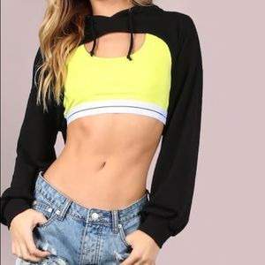 Black Cut Front Cropped Hoodie (S)